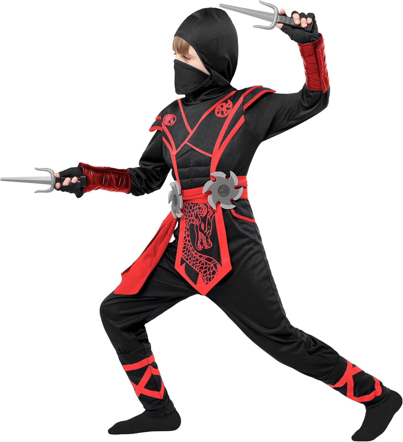ShadowStrike™ Red Dragon Ninja Kids Costume with Jumpsuit, Mask & Accessories