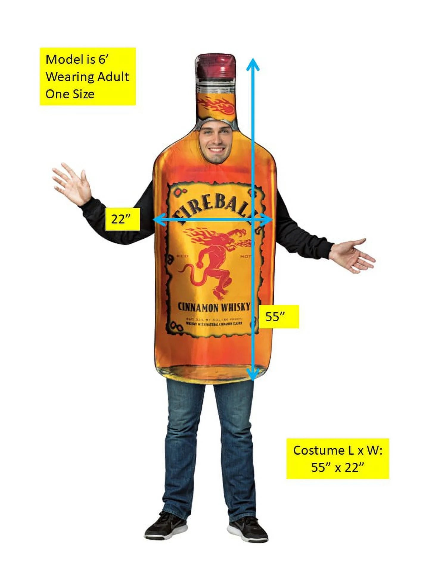 Boozy Blaze™ Fireball Bottle Halloween Costume – Adult Unisex, One Size Fits Most, Bright Orange Party Outfit