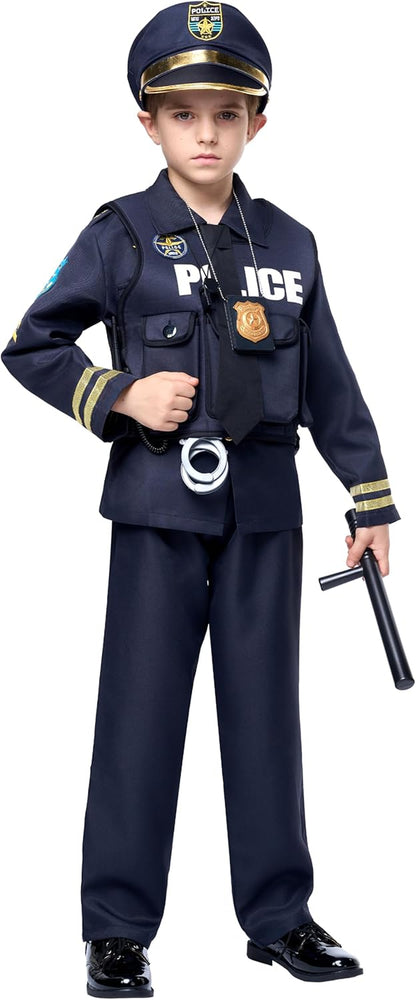 Dark Duty™ Kids Police Costume – Boys Premium Black Uniform for Halloween Parties & Police-Themed Play