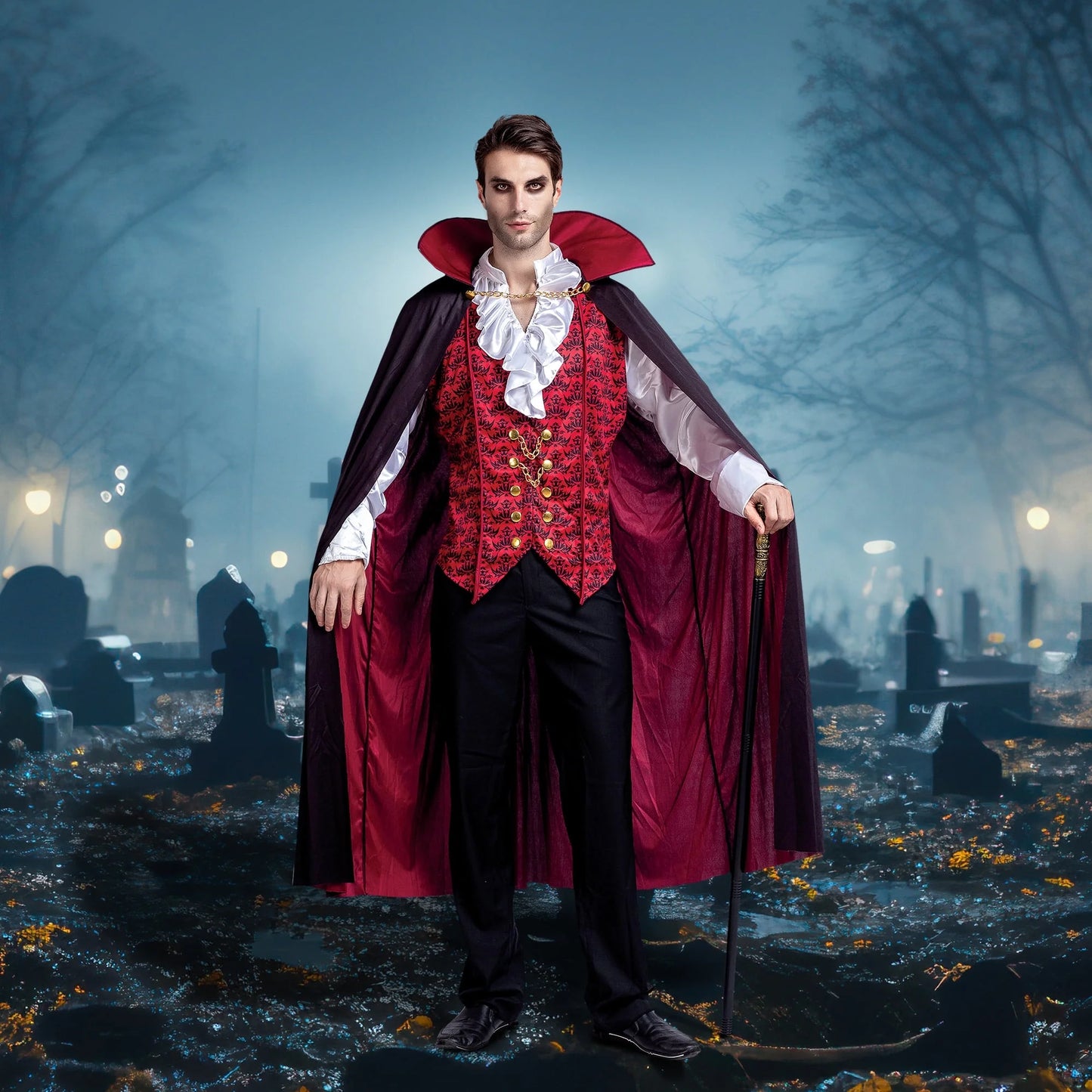 BloodLords™ Vampire Costume Set For Adults - Gothic Dracula Fancy Dress-Up With Cape & Vest