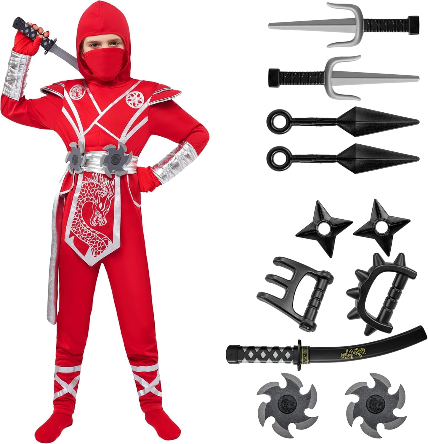 ShadowStrike™ Red Dragon Ninja Kids Costume with Jumpsuit, Mask & Accessories