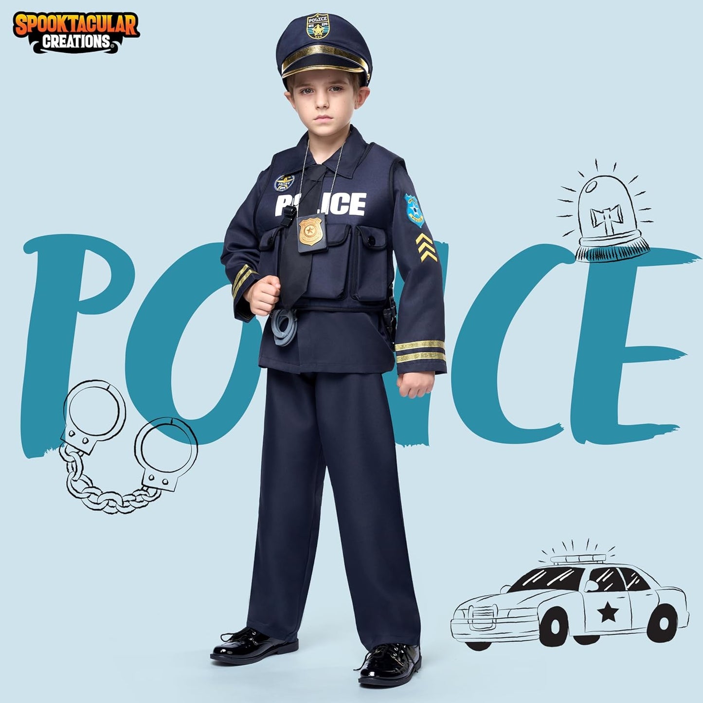 Dark Duty™ Kids Police Costume – Boys Premium Black Uniform for Halloween Parties & Police-Themed Play