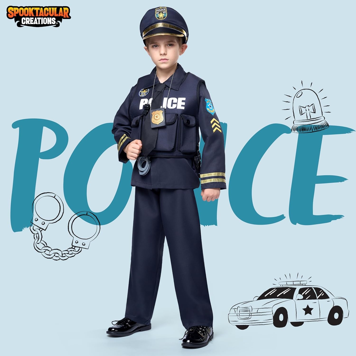 Dark Duty™ Kids Police Costume – Boys Premium Black Uniform for Halloween Parties & Police-Themed Play