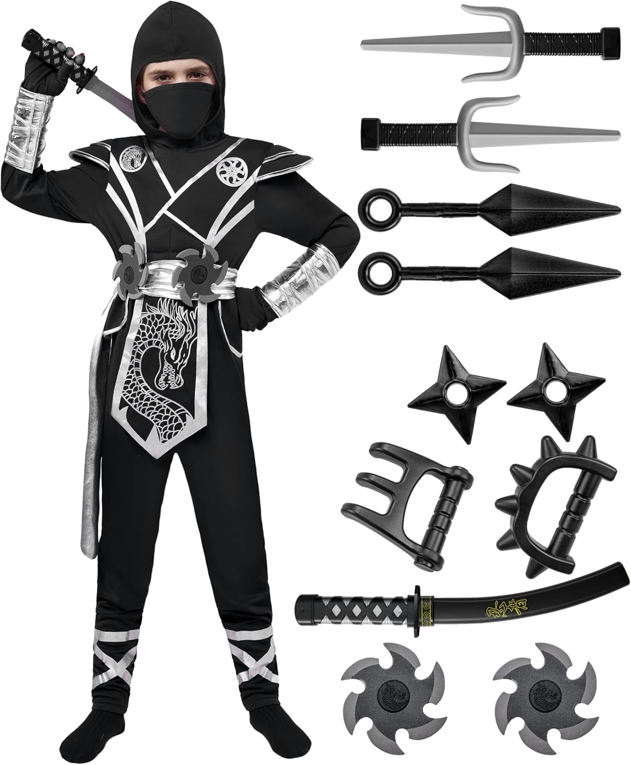 ShadowStrike™ Red Dragon Ninja Kids Costume with Jumpsuit, Mask & Accessories