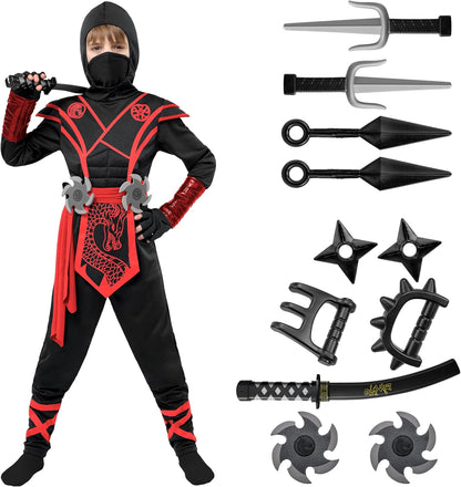 ShadowStrike™ Red Dragon Ninja Kids Costume with Jumpsuit, Mask & Accessories