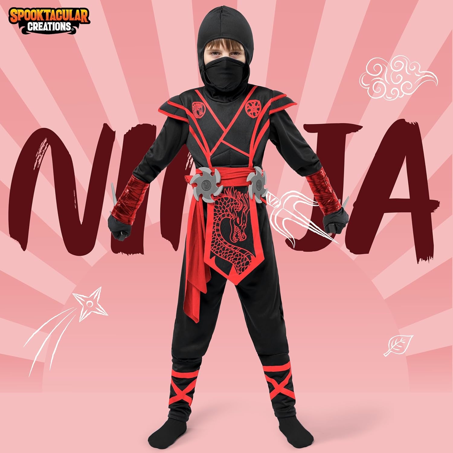 ShadowStrike™ Red Dragon Ninja Kids Costume with Jumpsuit, Mask & Accessories