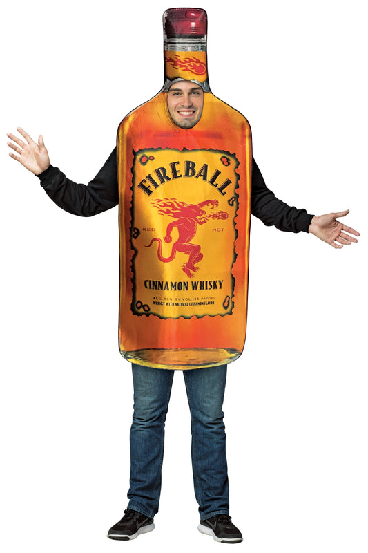 Boozy Blaze™ Fireball Bottle Halloween Costume – Adult Unisex, One Size Fits Most, Bright Orange Party Outfit