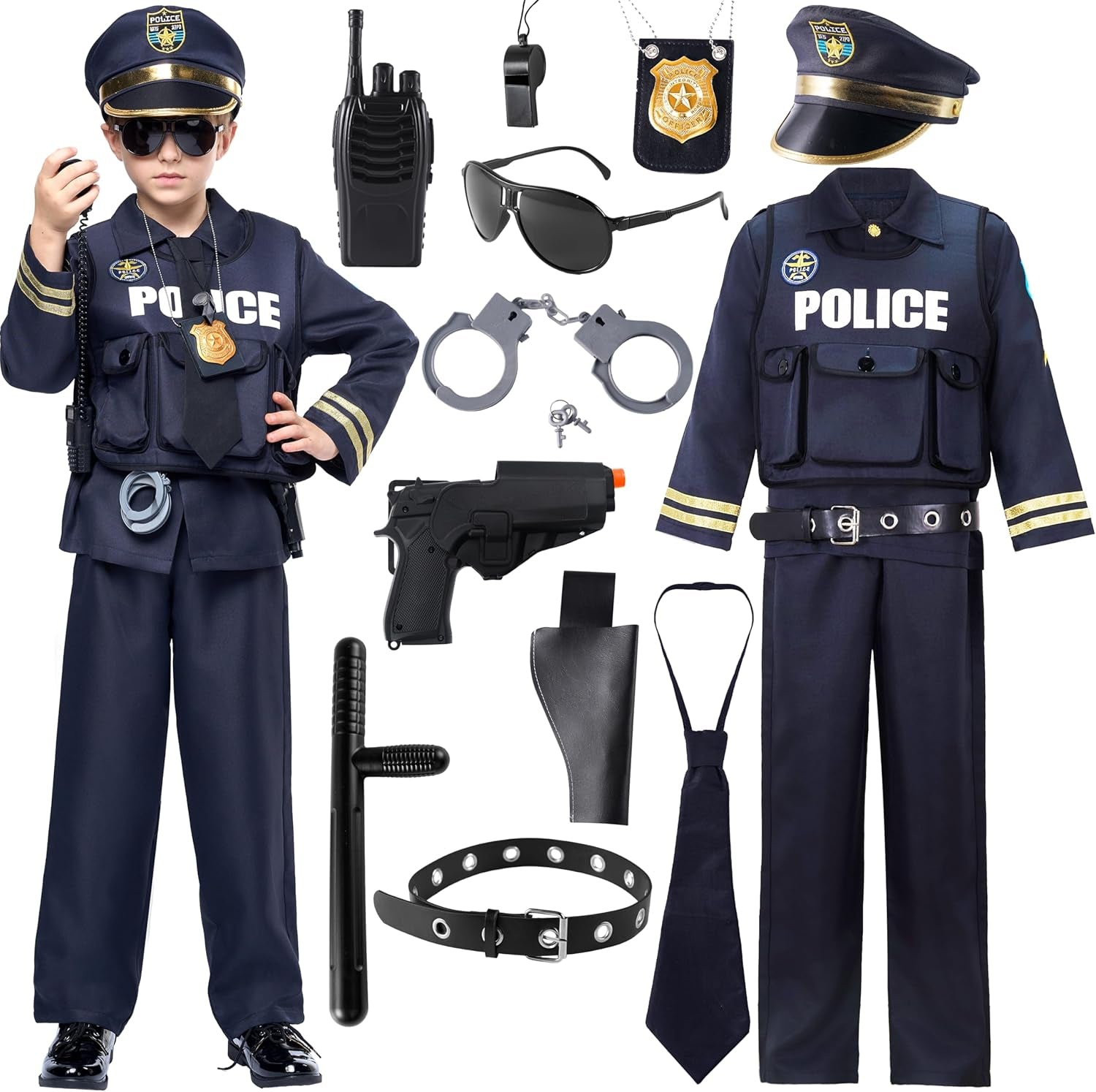 Dark Duty™ Kids Police Costume – Boys Premium Black Uniform for Halloween Parties & Police-Themed Play
