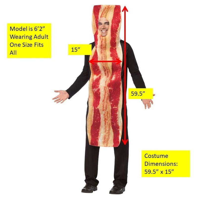 Sizzlin’ Bacon Strip Adult Halloween Costume – One Size Fits Most, Funny Food Party Outfit