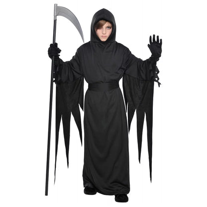 ShadowStalker™ Grim Reaper Costume for Kids – Black Hooded Terror Robe, One Size – Halloween Scary Child Outfit