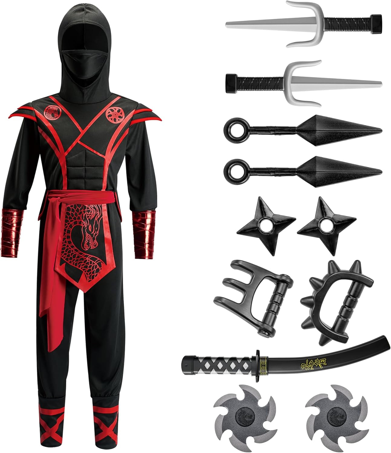ShadowStrike™ Red Dragon Ninja Kids Costume with Jumpsuit, Mask & Accessories