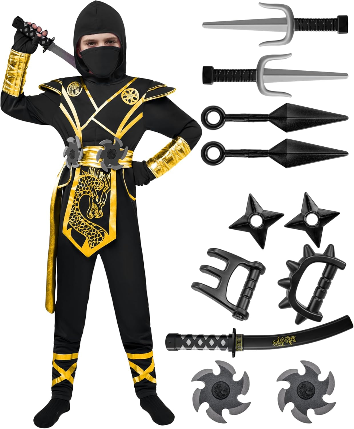 ShadowStrike™ Red Dragon Ninja Kids Costume with Jumpsuit, Mask & Accessories
