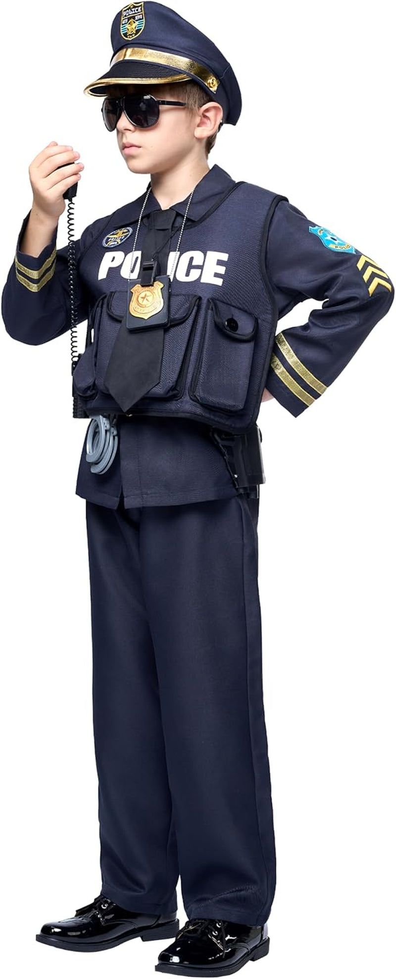 Dark Duty™ Kids Police Costume – Boys Premium Black Uniform for Halloween Parties & Police-Themed Play
