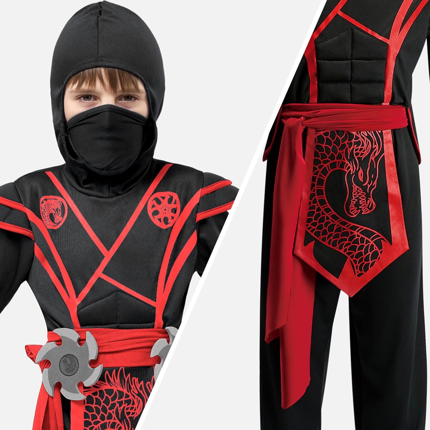 ShadowStrike™ Red Dragon Ninja Kids Costume with Jumpsuit, Mask & Accessories