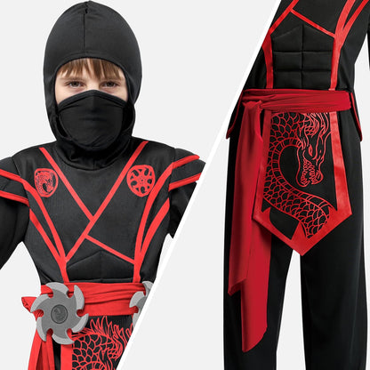 ShadowStrike™ Red Dragon Ninja Kids Costume with Jumpsuit, Mask & Accessories
